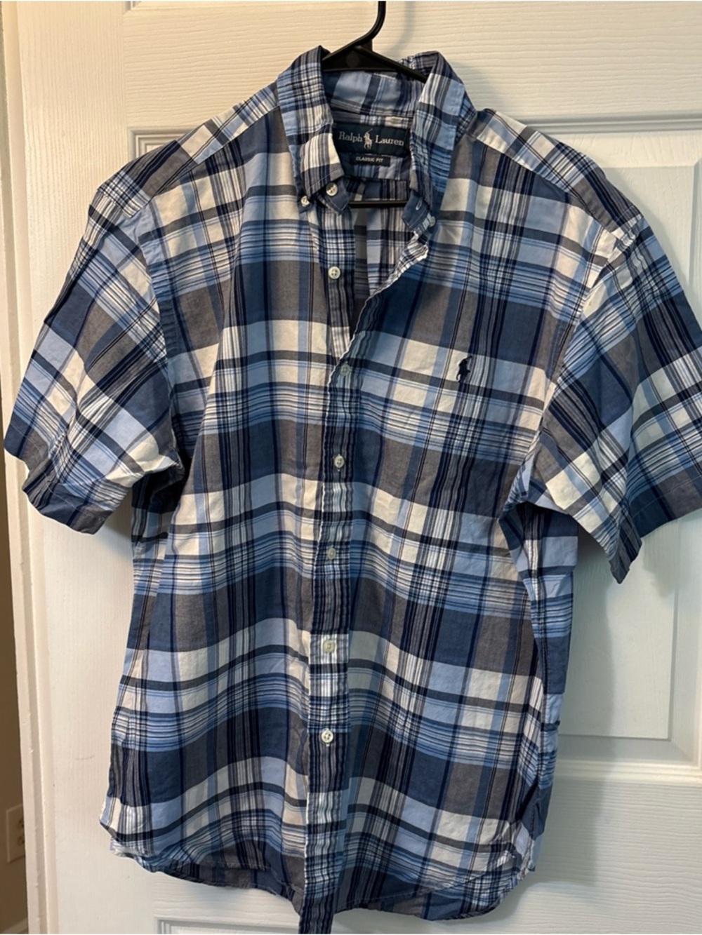 Ralph Lauren Navy and White Plaid Short-Sleeve Button-Down Shirt